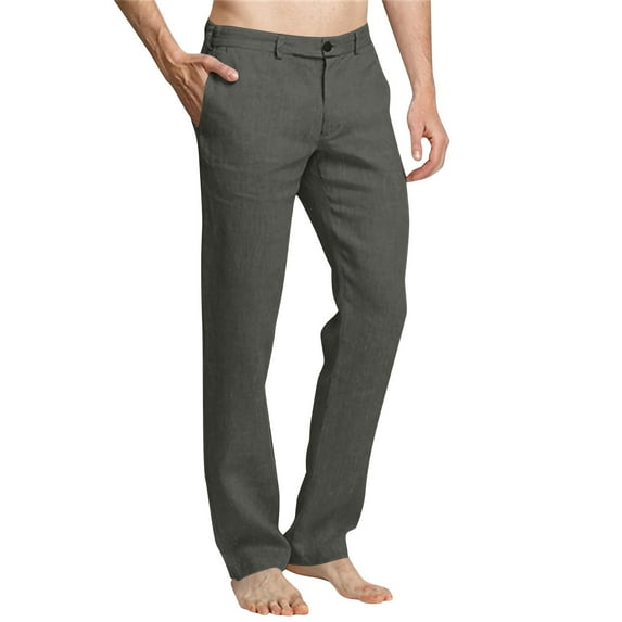 WRKEKC Mens Slacks Casual Solid Color Pocketed Straight Leg Linen Blend Casual Dress Trousers Comfortable Summer Daily Business Casual Pants