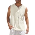 thumbnail image 1 of WRKEKC Mens Sleeveless Tee Shirts Solid Color Cotton Linen Drawstring Pocket V-Neck Sleeveless Tee for Relaxed Summer, 1 of 6