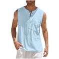thumbnail image 1 of WRKEKC Mens Sleeveless Tee Shirts Solid Color Cotton Linen Drawstring Pocket V-Neck Sleeveless Tee for Relaxed Summer, 1 of 6