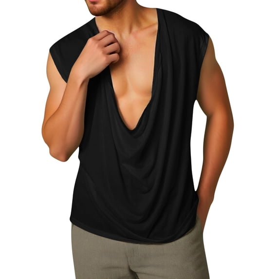WRKEKC Mens Sleeveless Tee Shirts Solid Color V-Neck Wide Shoulder Sleeveless Tee for Summer Layering