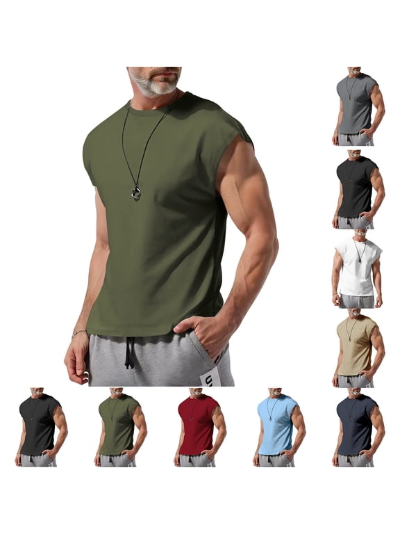 Mens Sleeveless Tee Shirts,Trendy Men's Sleeveless Casual Solid Color Thin Shoulder T-Shirt