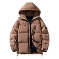 thumbnail image 1 of WRKEKC Mens Solid Color Puffer Jacket Long Sleeve Thickened Warm Hooded Casual Cotton Jacket Outerwear for Men, 1 of 8