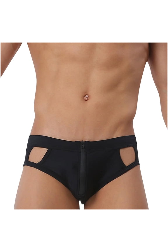 Mens Swim Briefs Solid Quick Dry Zipper Pocket Low Rise Triangle Breathable Lightweight Lined for Beach Summer