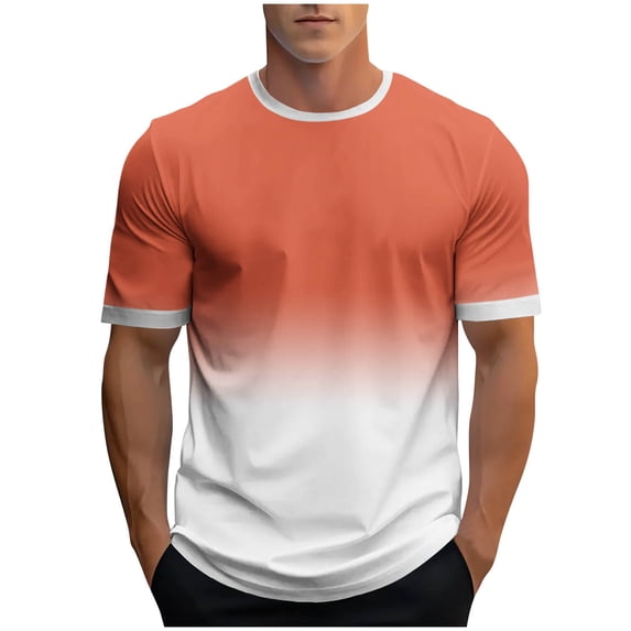 WRKEKC Mens Casual T-Shirts Gradient Print Short Sleeve Crew Neck Casual Fashion Sporty Athletic Lightweight Comfortable Stylish T-Shirt Top
