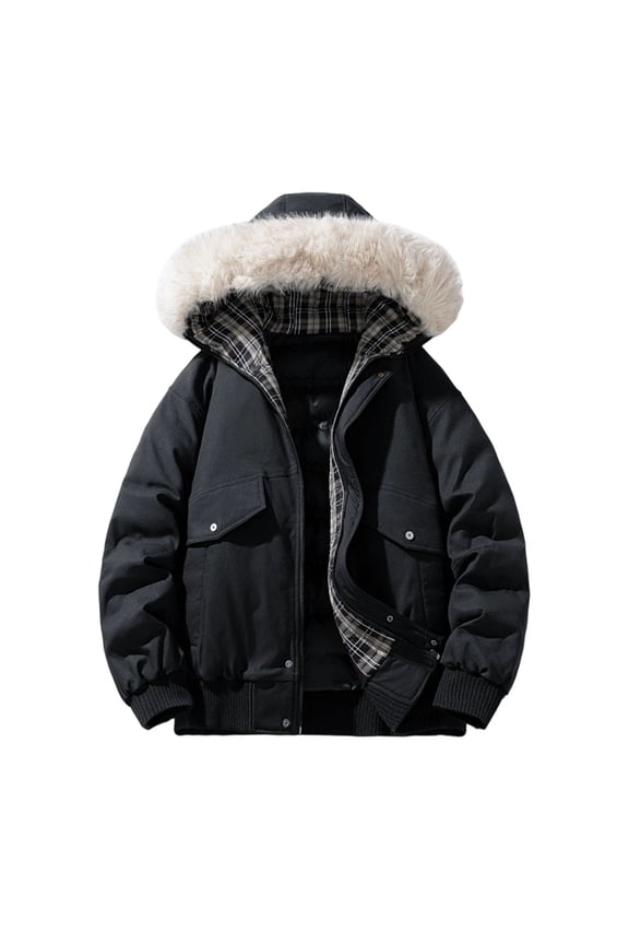 Mens Utility Cotton Jackets Solid Color Hooded Zip Long Sleeve Jacket Mens Casual Winter Outerwear