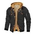 thumbnail image 1 of WRKEKC Mens Utility Hooded Jacket Fake Two Pieces Plaid Lined Multi Pockets Warm Casual Flight Jacket Outerwear, 1 of 5