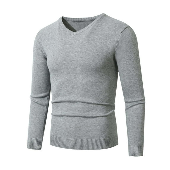 WRKEKC Mens V-Neck Sweater Solid Color Layering V-Neck Long Sleeve Knitted Top for Men Fall Winter Casual Daily Wear