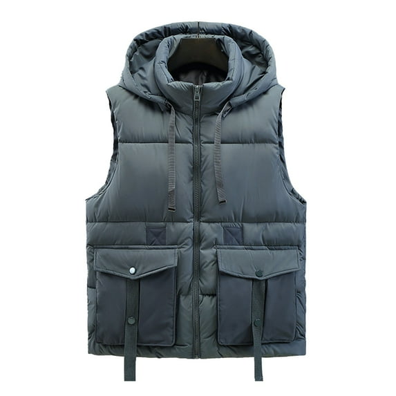 WRKEKC Mens Vest Fashion Zip Up Hooded Sleeveless Puffer Vest with Multiple Pockets for Fall Winter Casual Outdoor and Layering Wear