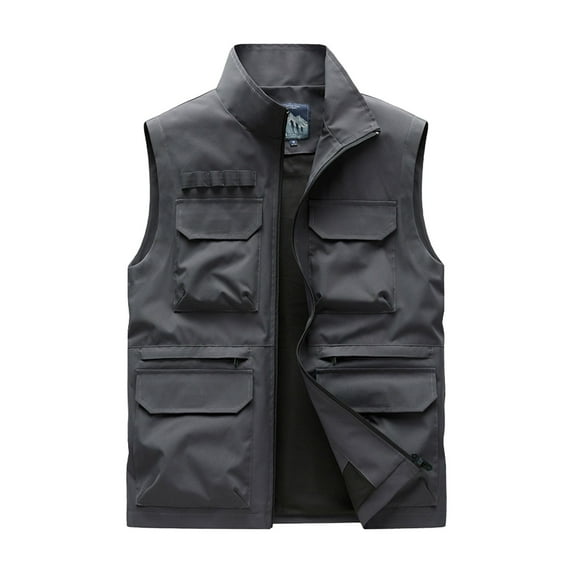 WRKEKC Mens Vest Solid Color Stand Collar Workwear Sleeveless Vest with Multiple Pockets for Fall Winter Outdoor Hiking and Layering Wear