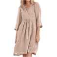thumbnail image 1 of WRKEKC Midi Casual Dresses for Women Solid Color 3/4 Sleeve Round Neck Midi Dress for Fall Spring Cotton Linen Relaxed Fit Side Pockets Back Zip, 1 of 5