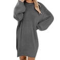 thumbnail image 1 of WRKEKC Plus Size Sweater Dress Solid Color Long Sleeve Round Neck Midi Dress for Fall Winter Fuzzy Knit Loose Fit with Side Pockets and Back Zip, 1 of 5