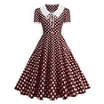 thumbnail image 1 of WRKEKC Midi Dresses for Women Polka Dot Peter Pan Collar Short Puff Sleeve a Line Midi Everyday Wear Soft Soft, 1 of 8