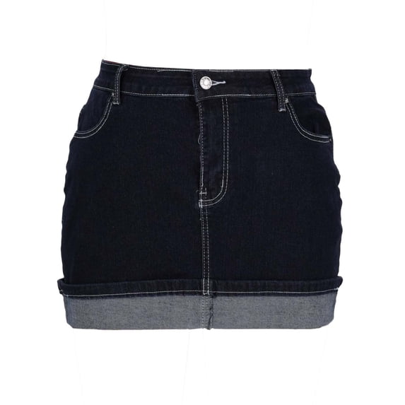 WRKEKC Mini Skirts for Women Stretchy Denim Skort with Button Detail Front Pocket and Rolled Hem Cuffed Bottom