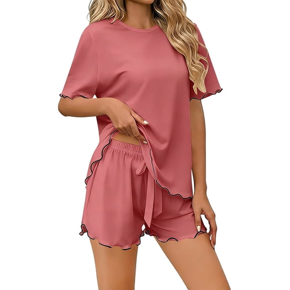 WRKEKC Modal Pajama Set for Women Oversized T Shirt with Wide Leg Shorts Nightwear Loungewear Pajamas Sleep Set