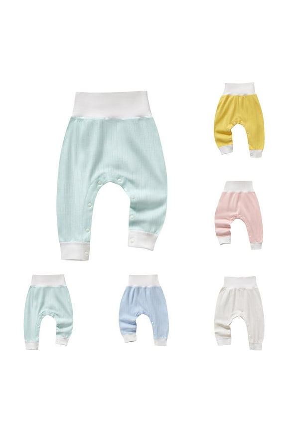 Newborn Boys and Girls Pants High Waist Snap Button Cotton Blend Soft Stretchy Belly Wrap Trousers for Infants 3 Months-3 Years Fall Winter Casual Wear