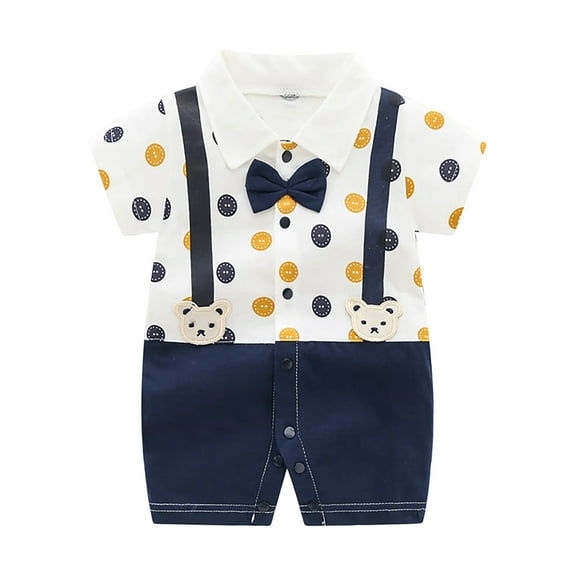 WRKEKC Newborn Boys Jumpsuit, Baby Boys Romper, Toddler Baby Girls Boys Short Sleeve Cute Print Lapel T-Shirt Round Neck Jumpsuit