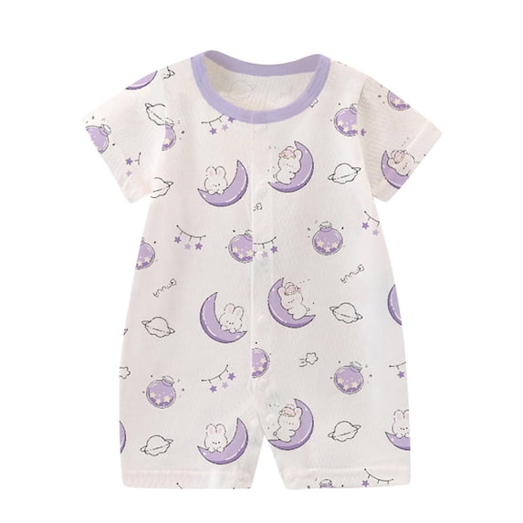 WRKEKC Newborn Girl Romper Short Sleeve Cotton Print Open Crotch One Piece Outfit for Infants 0-12 Months