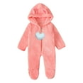 thumbnail image 1 of WRKEKC Newborn Infant Boys and Girls Solid Color Bear Ear Romper Hooded Footed Heart Zipper Front Thickened Warm Snug Fitting Fall Winter OutFitting for 0-12 Months, 1 of 7
