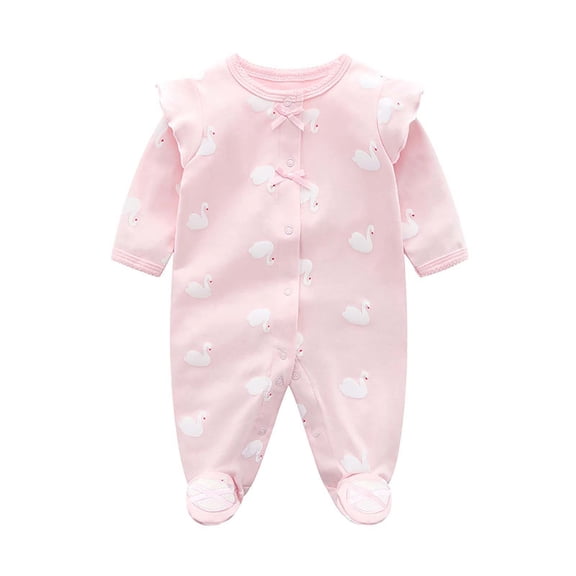 WRKEKC Newborn Infant Print Romper Footed Ruffle Crew Neck Snap Buttons Thickened Warm Snug Fitting Fall Winter OutFitting for Boys and Girls 0-18 Months