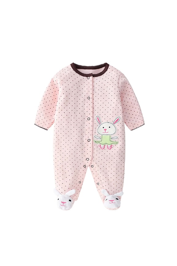 Newborn Infant Print Romper Footed Ruffle Crew Neck Snap Buttons Thickened Warm Snug Fitting Fall Winter OutFitting for Boys and Girls 0-18 Months