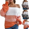 thumbnail image 1 of WRKEKC Off Shoulder Sweater Womens Sweater Autumn Casual Long Sleeve Color Block Stripe Knit Pullover for Parties, 1 of 8