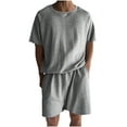 thumbnail image 1 of WRKEKC Outfits for Men Casual Solid Color Short Sleeve Shorts Set with Matching Top and Bottoms for Simple Everyday Wear, 1 of 6