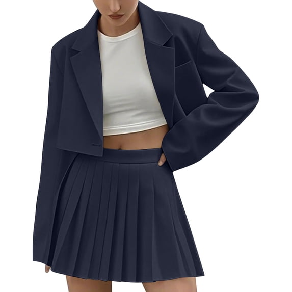 WRKEKC Outfits for Women Blazer with Short Skirt Solid Color Business Casual Two Piece Set for Office Wear and Fashionable Style