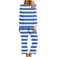 thumbnail image 1 of WRKEKC Outfits for Women Fall Outfits for Women Trendy Striped Print Crew Neck Long Sleeve Top and Pants Set for Casual Lounge Fall Wear, 1 of 5