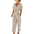 thumbnail image 1 of WRKEKC Outfits for Women Short Sleeve Solid Color Top with Pants Two Piece Set for Casual Simple Daily Wear, 1 of 9