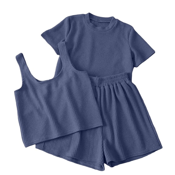 WRKEKC Pajamas for Women Set Seamless Ribbed Tank and Soft Jersey Shorts Pajamas Loungewear Sleep Set Home Wear
