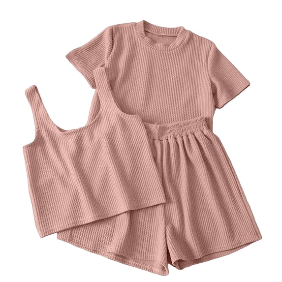 WRKEKC Pajamas for Women Set Seamless Ribbed Tank and Soft Jersey Shorts Pajamas Loungewear Sleep Set Home Wear