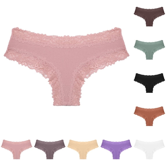 WRKEKC Panties for Women Cotton Crotch Triangle Soft Mid Rise Ribbed Cotton Breathable Bikini Briefs Comfort Wear