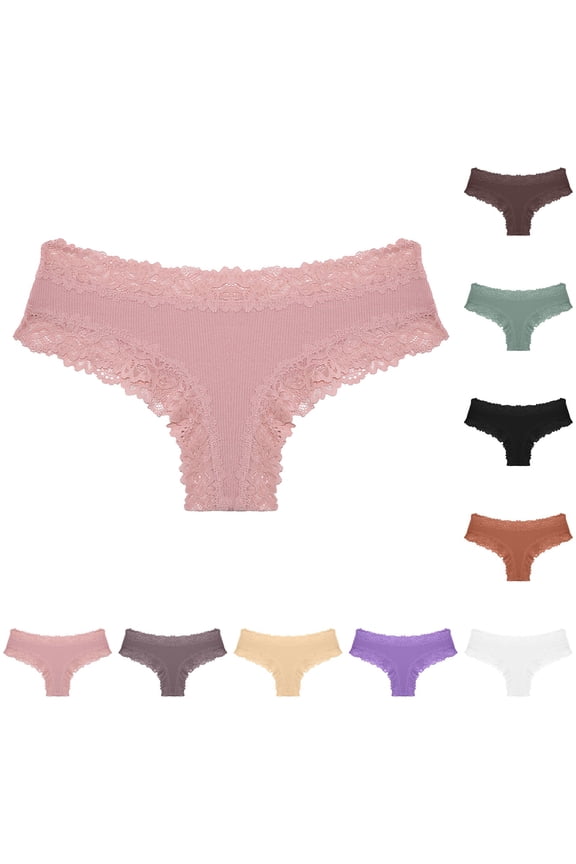 Panties for Women Cotton Crotch Triangle Soft Mid Rise Ribbed Cotton Breathable Bikini Briefs Comfort Wear