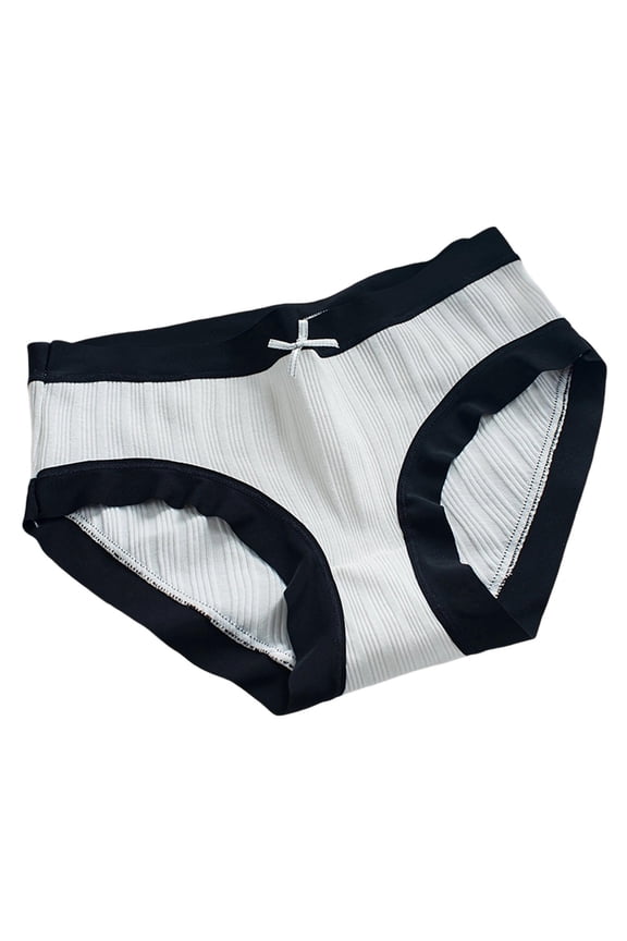 Panties for Women Cotton Mid Low Waist Triangle Panties Ribbed Texture Color Block Trim Bow Decoration Underwear Comfortable