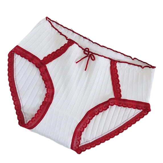 WRKEKC Panties for Women Cotton Ribbed Lace Trim Bow Tie Mid Rise Triangle Soft Breathable Bikini Briefs Comfort Wear