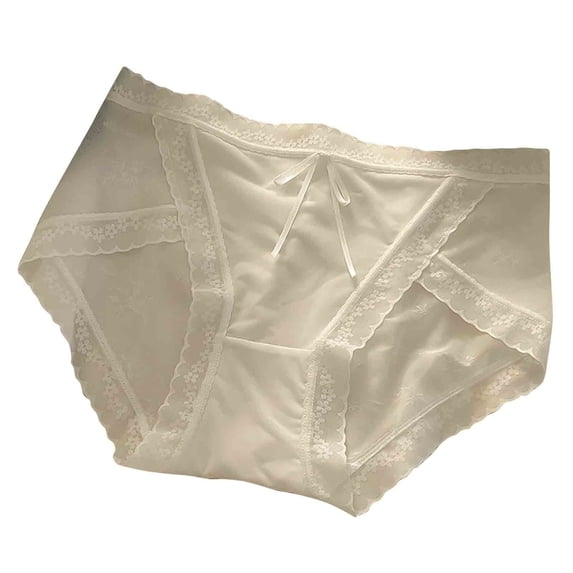 WRKEKC Panties for Women Plus Size Solid Color Lace Silk Like Mid Waist Comfortable Triangle Panties with Feminine Detail and Comfort