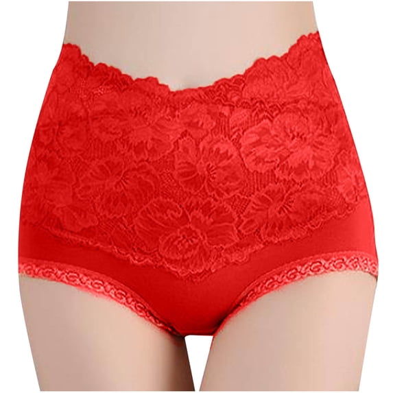 WRKEKC Panties for Women Solid Color Lace Flower High Waist High Elasticity Plus Size Tummy Control Butt Lift Shaping Briefs