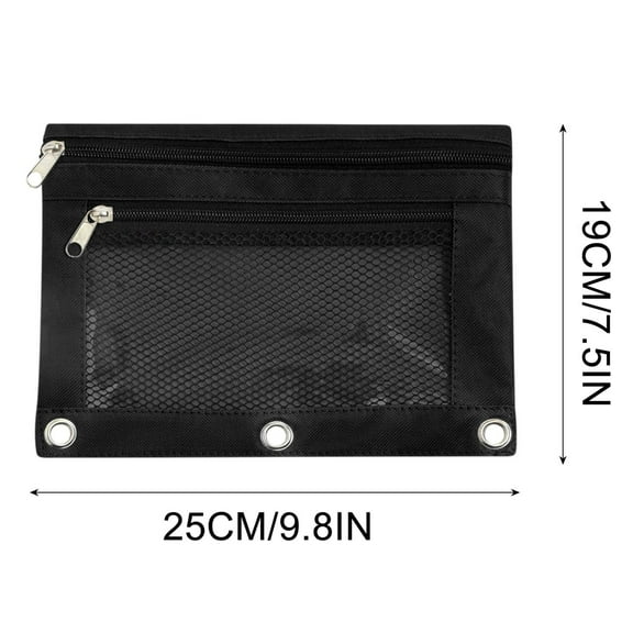 WRKEKC Pencil Case Pencil Pouch 3 Ring, Zipper Pencil Pouches Case Binder Cosmetic Bag Black