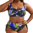 thumbnail image 1 of WRKEKC Plus Size Bikini Sets for Women Print Halter Top Side Tie Bottoms 2 Piece Swimsuit with Removable Cups Summer Beach, 1 of 8