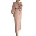thumbnail image 1 of WRKEKC Plus Size Dresses Solid Color Long Sleeve Round Neck Maxi Dress for Fall Winter Button Front Muslim Style Belt and Side Slits No Headscarf, 1 of 8