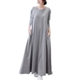 thumbnail image 1 of WRKEKC Plus Size Dresses Solid Color Long Sleeve Round Neck Maxi Dress for Fall Winter Loose Fit A Line Cut with Side Pockets and Flowy Hem, 1 of 7