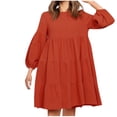 thumbnail image 1 of WRKEKC Plus Size Dresses Solid Color Long Sleeve Round Neck Midi Dress for Fall Winter Lantern Sleeve Oversized Fit with Patch Pockets and Back Zip, 1 of 6