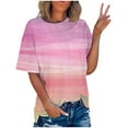 thumbnail image 1 of WRKEKC Plus Size Summer T-Shirts for Women Gradient Print Round Neck Short Sleeve Casual T-Shirt Lightweight Material Relaxed Fit, 1 of 6