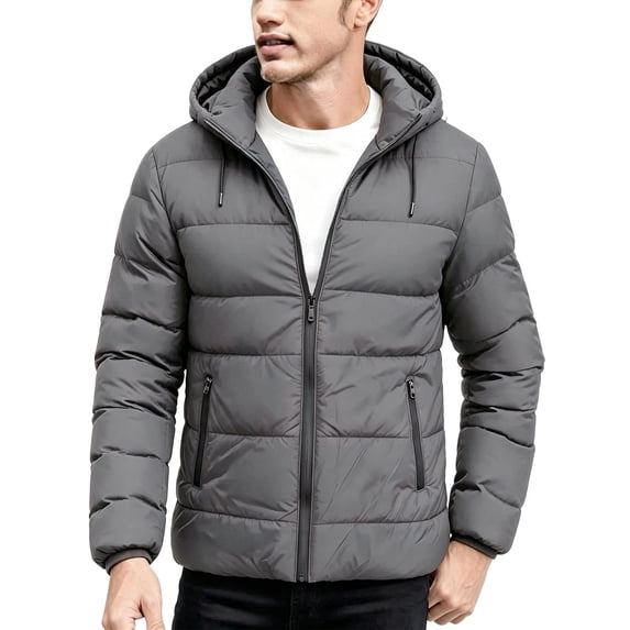 WRKEKC Puffer Jacket Men Hooded Lightweight Winter Outerwear with Zipper Side Pockets for Cold Weather Daily Outdoor Wear