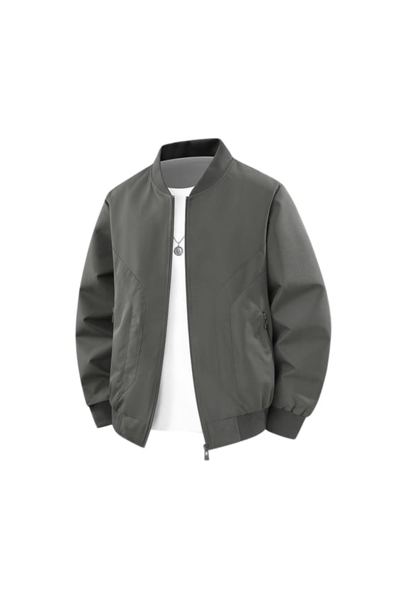 Puffer Jacket Men Rib Collar Long Sleeve Zip-Up Outerwear With Water Resistant Fabric for Weekend Outings
