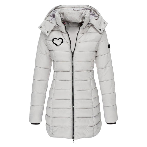 WRKEKC Puffer Jacket for Women Mid Length All Over Print Long Sleeve Zip Up Hooded Casual Coat Outerwear with Pockets