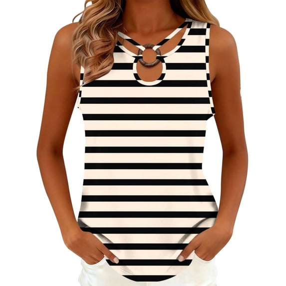 WRKEKC Racerback Tank Tops for Women Striped Ring Detail Halter Neck Sleeveless Top with Loose Comfort Fit and Summer Style