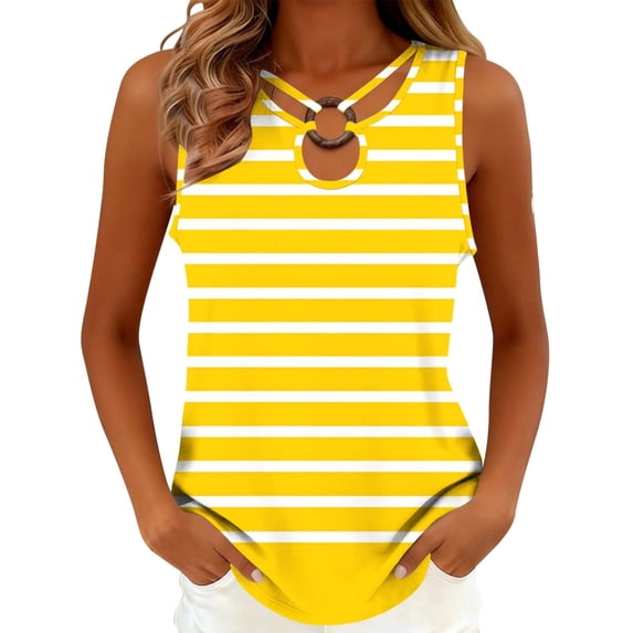WRKEKC Racerback Tank Tops for Women Striped Ring Detail Halter Neck Sleeveless Top with Loose Comfort Fit and Summer Style