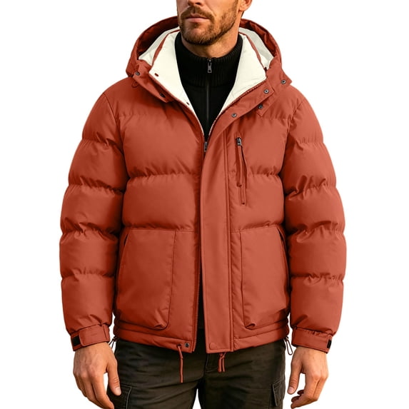 WRKEKC Removable Hood Puffer Coat for Men Thick Warm Zip-Up Winter Outerwear with Multi-Side Pockets for Cold Weather