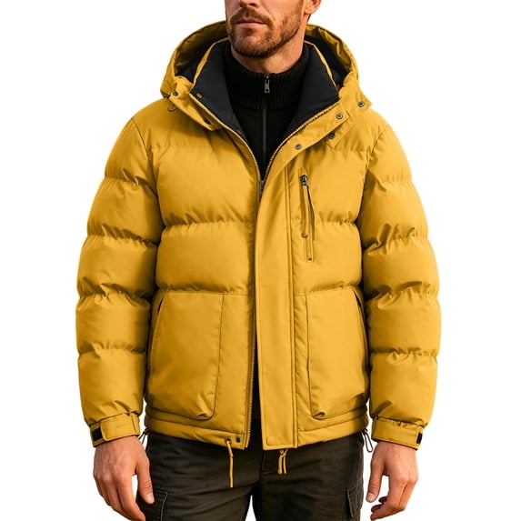 WRKEKC Removable Hood Puffer Coat for Men Thick Warm Zip-Up Winter Outerwear with Multi-Side Pockets for Cold Weather